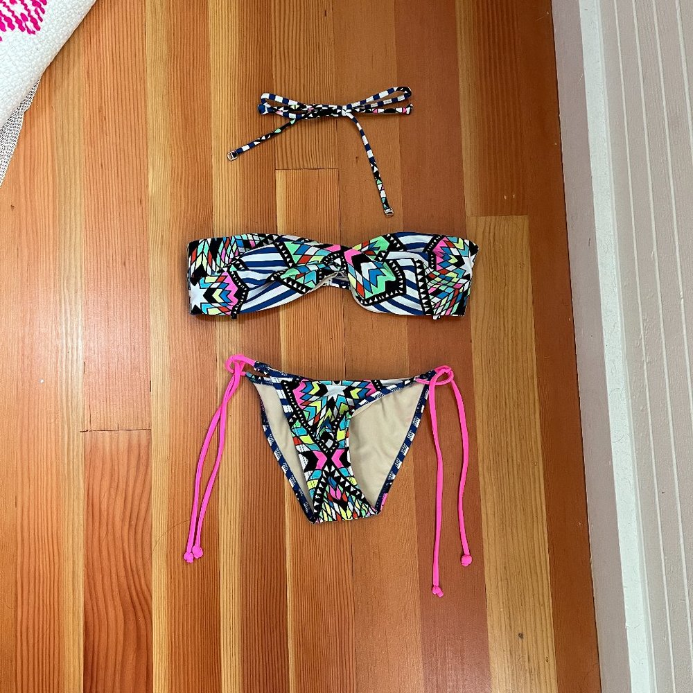 Mara Hoffman Neon Print Bandeau Bikini Top L